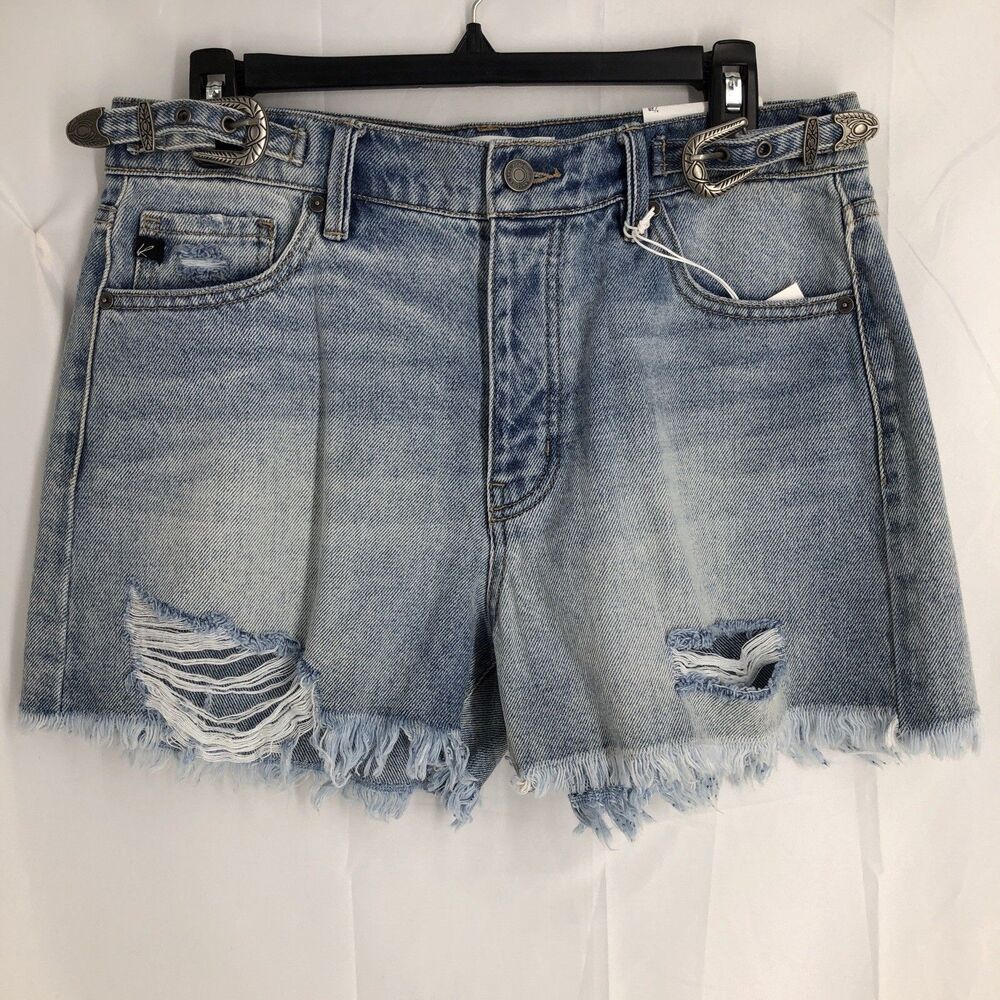 KanCan Jean Shorts High Rise Distressed Denim Buckle Waist Size 9